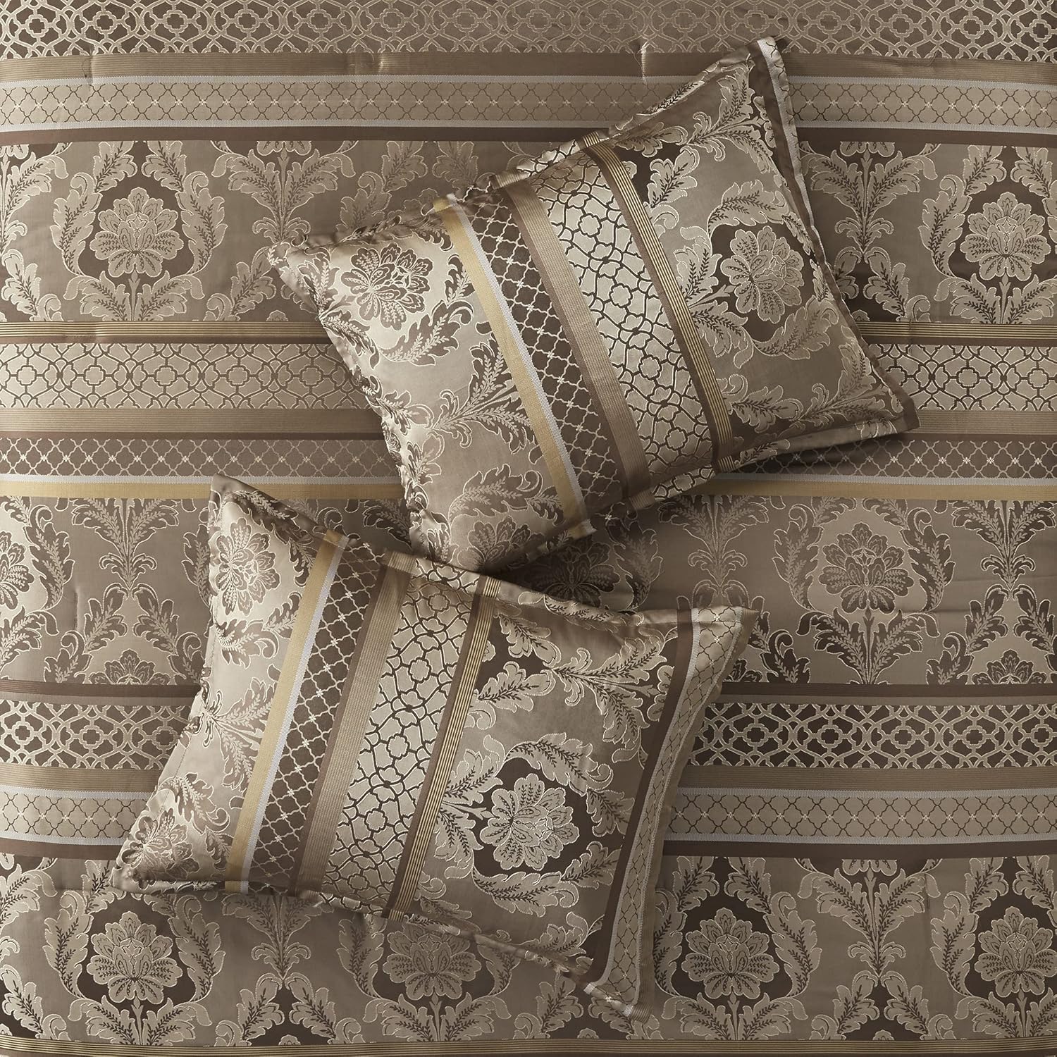 Luxe Jacquard with Damask Design Bed in a Bag Set - 7 Pcs. with Matching Shams, Bed Skirt